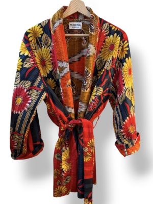 Veste kantha vintage orainge reversible, mode boheme