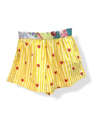 Short coton indien cœurs rouges jaune à rayure