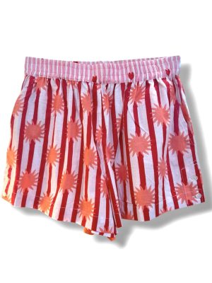 Short en coton indien soleil corail a rayures, mode boheme Ma Jungle Family